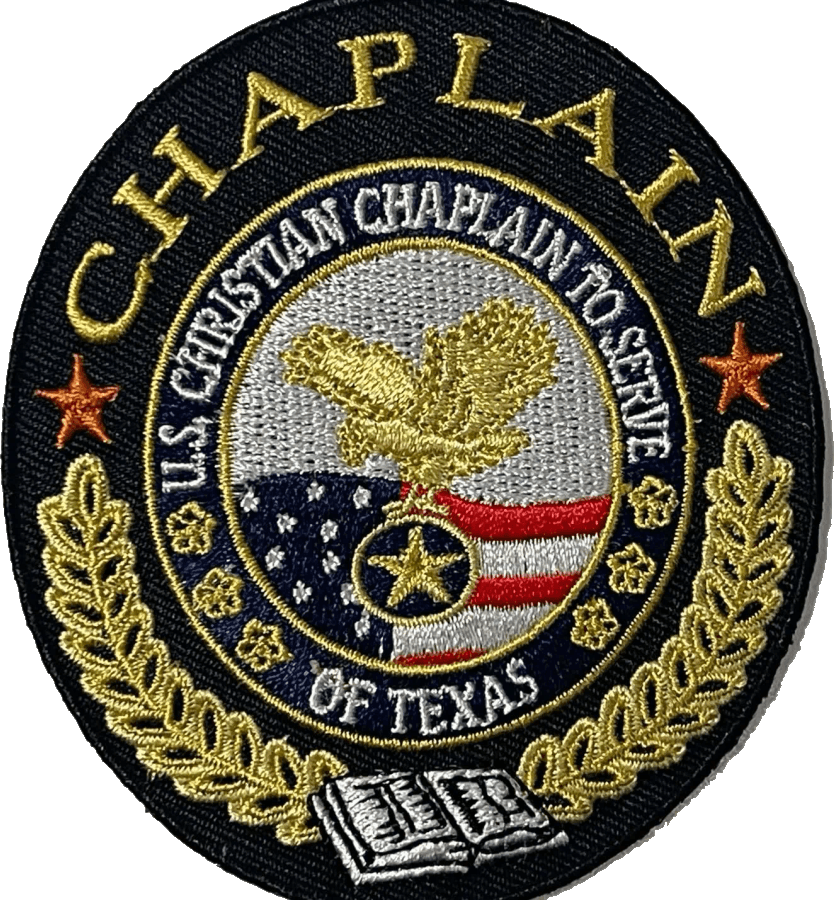 Parche bordado ovalado CHAPLAIN, U.S. Christian Chaplain to Serve of Texas